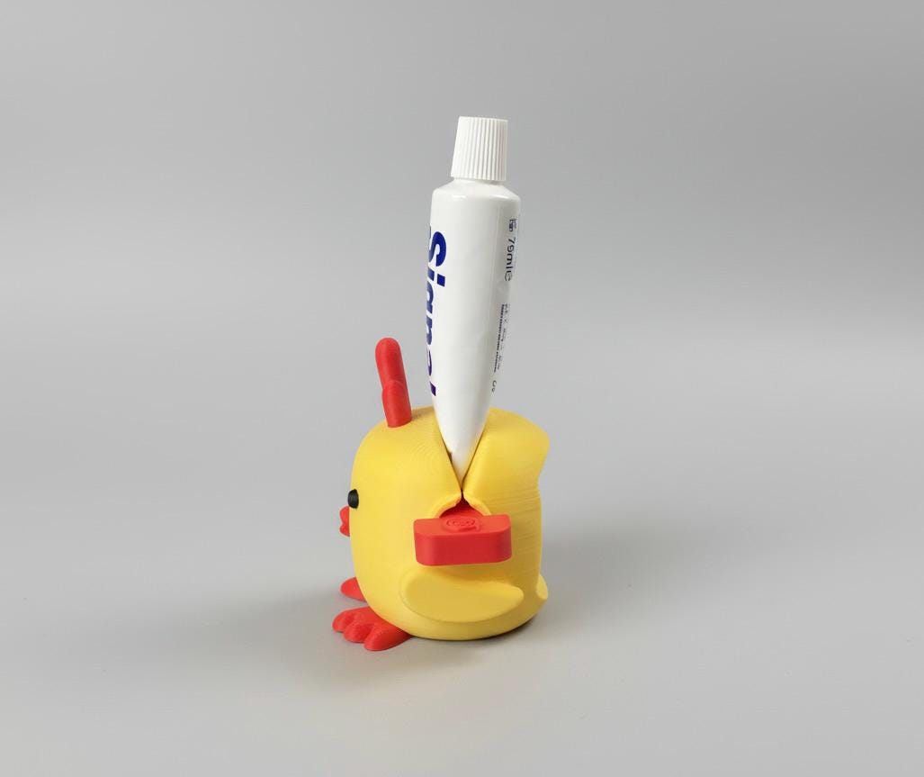 Presse-tube de dentifrice poussin | Accessoire salle de bain coloré et mignon | Animal rigolo imprimé 3D | Cadeau original pour enfants
