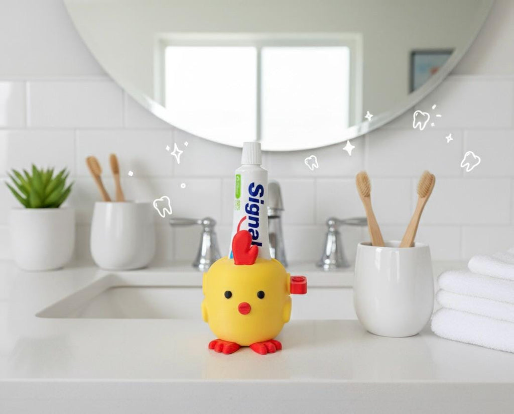 Presse-tube de dentifrice poussin | Accessoire salle de bain coloré et mignon | Animal rigolo imprimé 3D | Cadeau original pour enfants