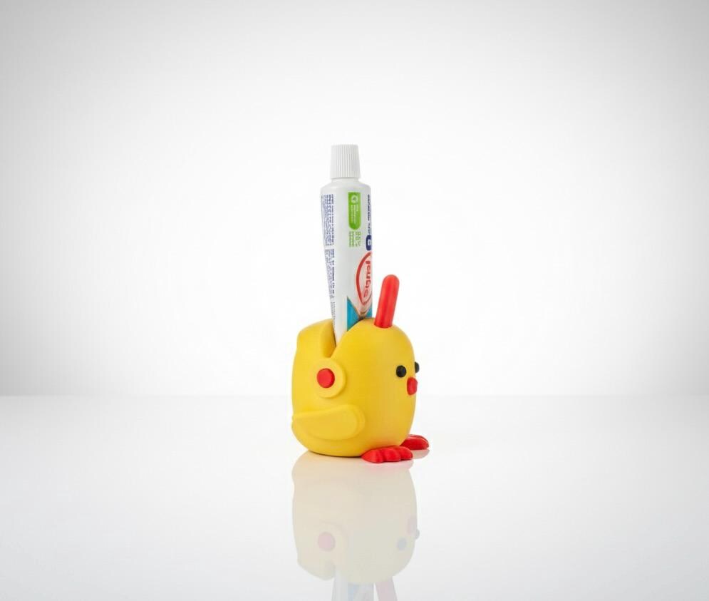 Presse-tube de dentifrice poussin | Accessoire salle de bain coloré et mignon | Animal rigolo imprimé 3D | Cadeau original pour enfants