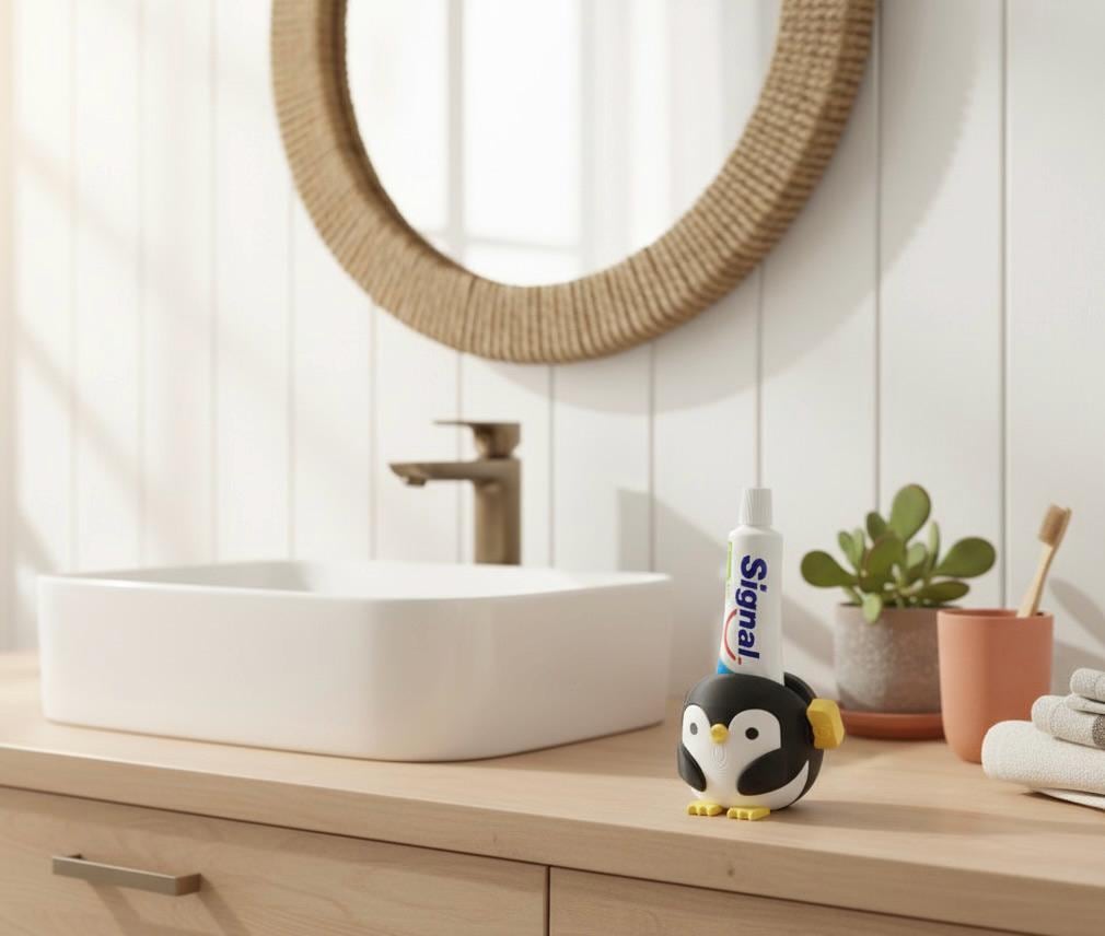 Presse-tube de dentifrice pingouin | Accessoire salle de bain original | Animal rigolo en 3D | Cadeau mignon pour toute la famille