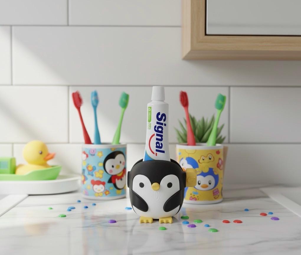 Presse-tube de dentifrice pingouin | Accessoire salle de bain original | Animal rigolo en 3D | Cadeau mignon pour toute la famille