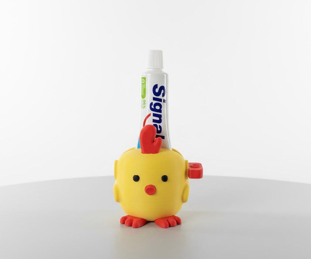 Presse-tube de dentifrice poussin | Accessoire salle de bain coloré et mignon | Animal rigolo imprimé 3D | Cadeau original pour enfants