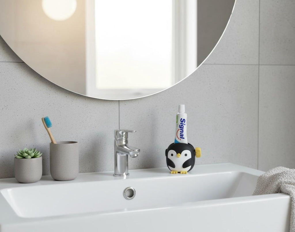 Presse-tube de dentifrice pingouin | Accessoire salle de bain original | Animal rigolo en 3D | Cadeau mignon pour toute la famille