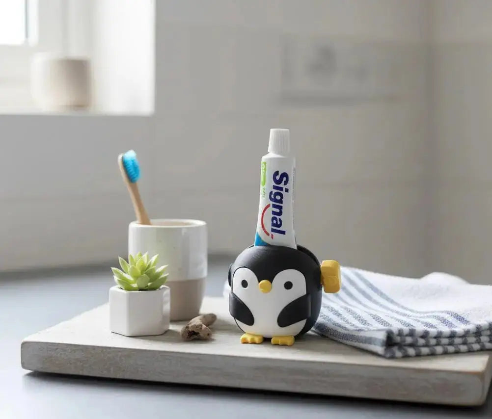 Presse-tube de dentifrice pingouin | Accessoire salle de bain original | Animal rigolo en 3D | Cadeau mignon pour toute