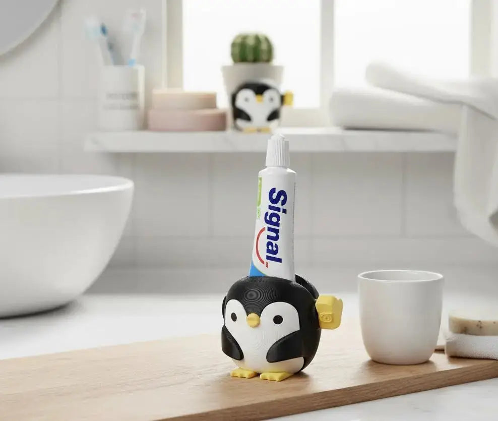 Presse-tube de dentifrice pingouin | Accessoire salle de bain original | Animal rigolo en 3D | Cadeau mignon pour toute
