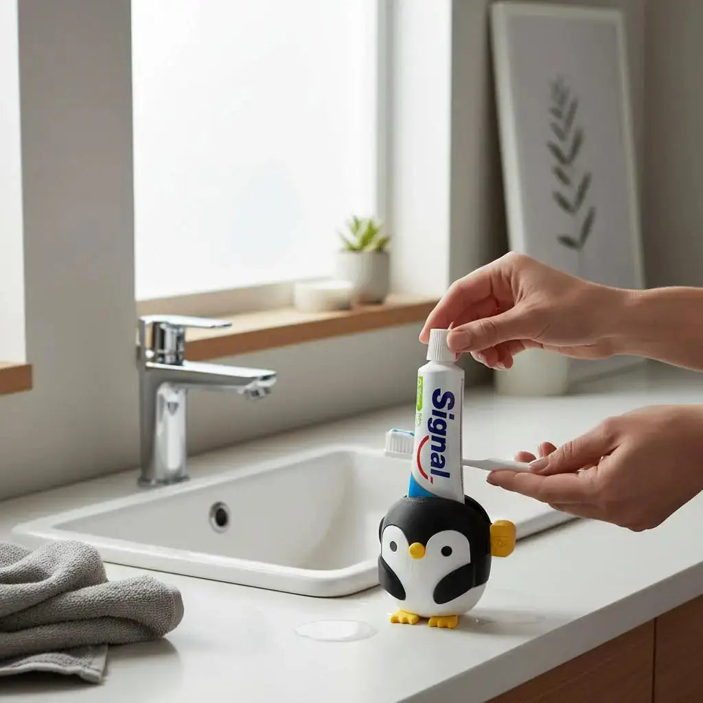 Presse-tube de dentifrice pingouin | Accessoire salle de bain original | Animal rigolo en 3D | Cadeau mignon pour toute