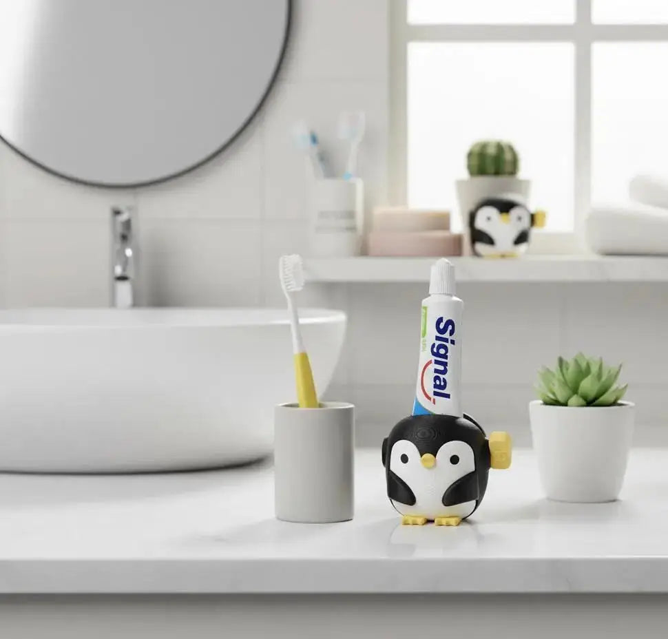 Presse-tube de dentifrice pingouin | Accessoire salle de bain original | Animal rigolo en 3D | Cadeau mignon pour toute