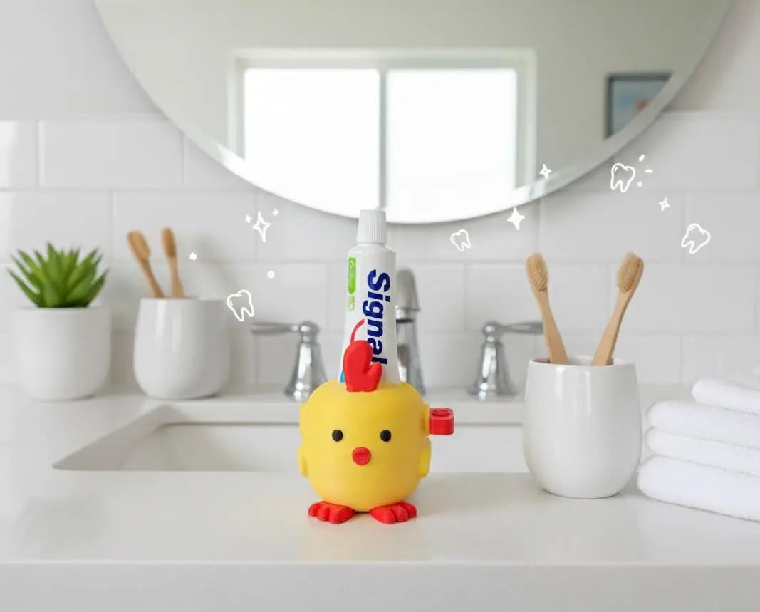 Presse-tube de dentifrice poussin | Accessoire salle de bain coloré et mignon | Animal rigolo imprimé 3D | Cadeau original pour enfants Presse-moi
